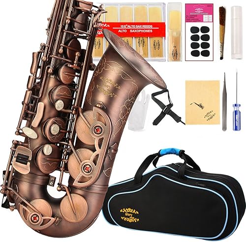 Miniatura 25 de Kit de cuidado para saxofón con 11 reeds, 8 para saxofón alto cojines, funda, Glory E Flat, Dorado