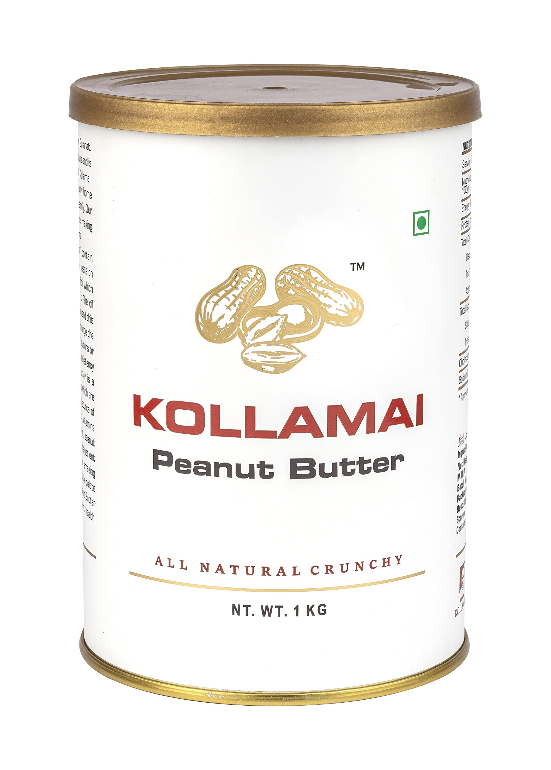 KOLLAMAI Natural Peanut Butter 1kg (Pack of 1) Organic 32gm Peanut Butter  High Protein Energy Booster Unsweetened, Zero Sugar, Zero Salt and Low Fat  Good for Heart Health : Amazon.in: Grocery &