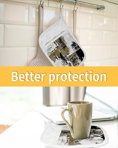 Miniatura 7 de Juego de 2 agarraderas de tela de rizo de color abstracto para cocina, antideslizante y aislante de calor, con bolsillo, guantes gruesos para horno,