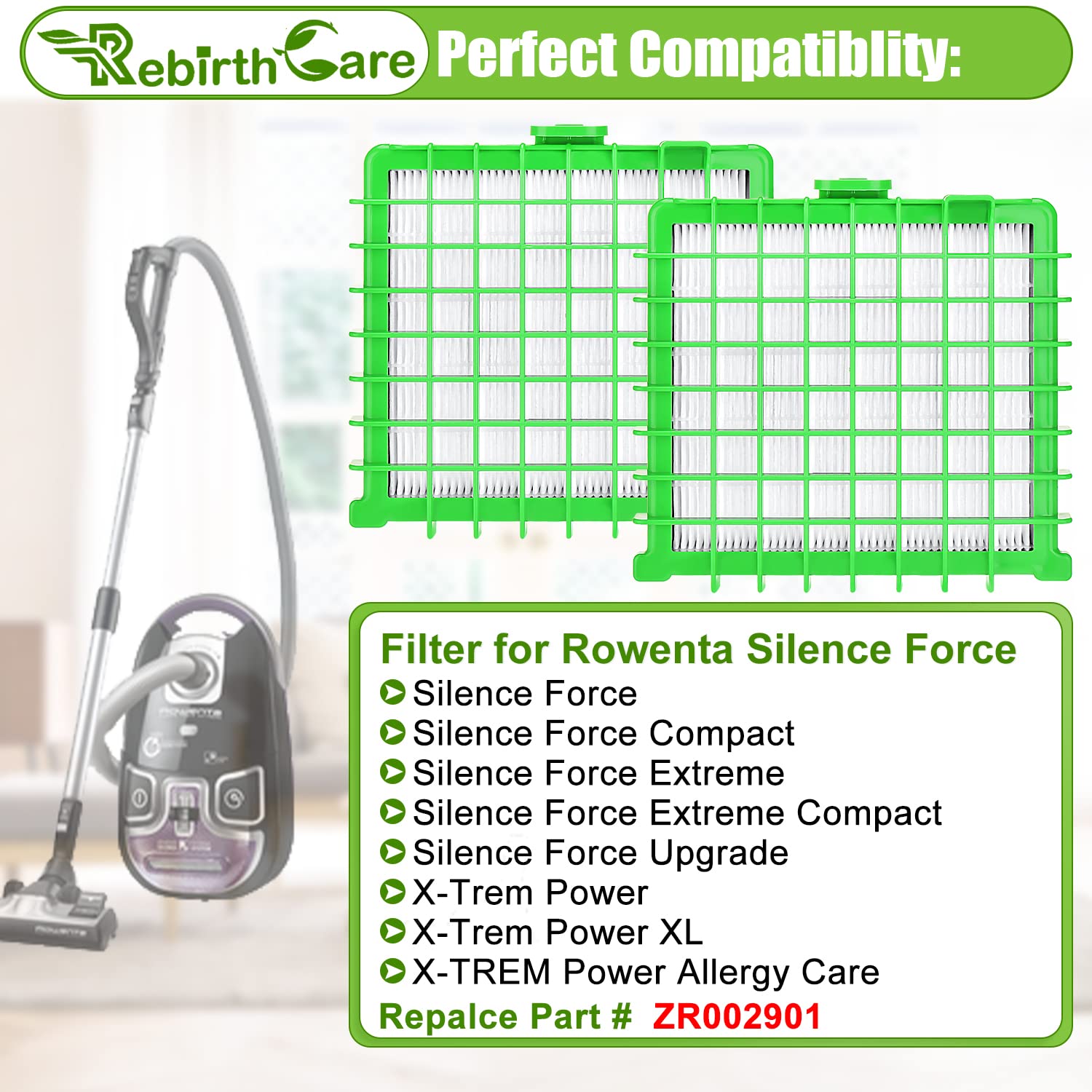 ZR002901 Filtre Pour Rowenta Silence Force, Silence Force Silence Force Compact Silence Force Extreme X Trem Powerxlallergy Care Pieces Detachees Ro4323 Ro4523 Ro5729 Ro5762 Ro5822 Ro5825 Ro5911 92242332