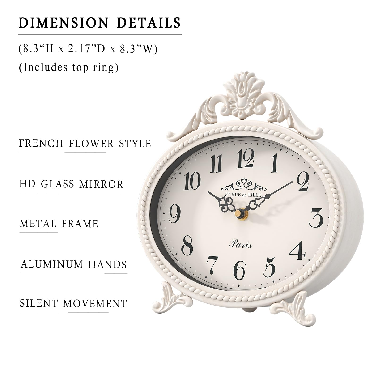 Vintage French Table Clock - Antique White -2 Vintage French Table Clock - Antique White -2