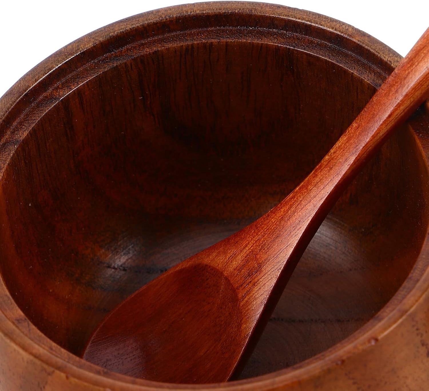 Wood Condiment Pot with Lid and Spoon for Kitchen Countertop Use