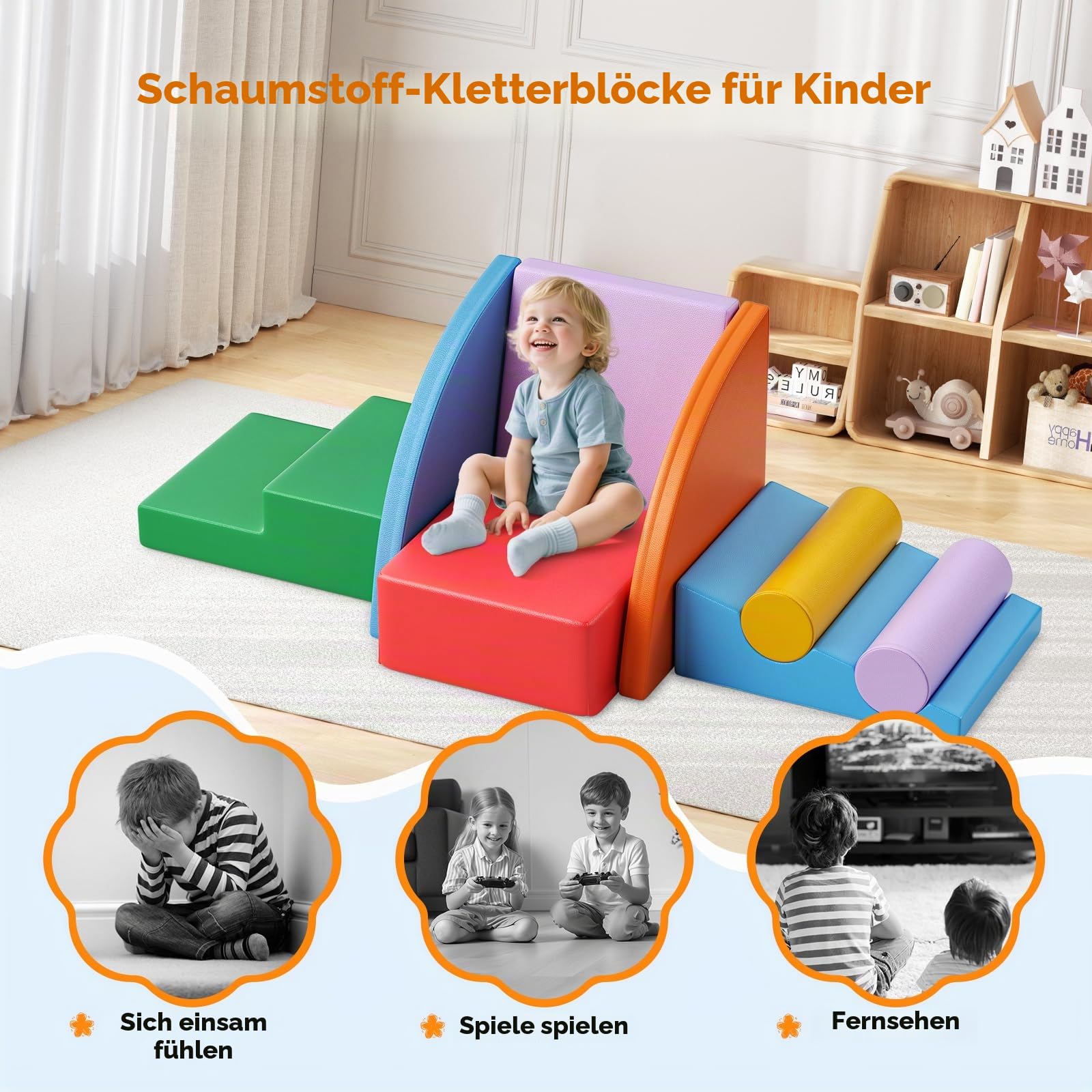 8p-weiße Kletterblöcke für Babys, Baby-Kletterblöcke, kratzfester PU-Bezug, leicht zu reinigen, versteckter Reißverschluss, hochelastischer Schaumstoff, weiches Spielset für Kinder