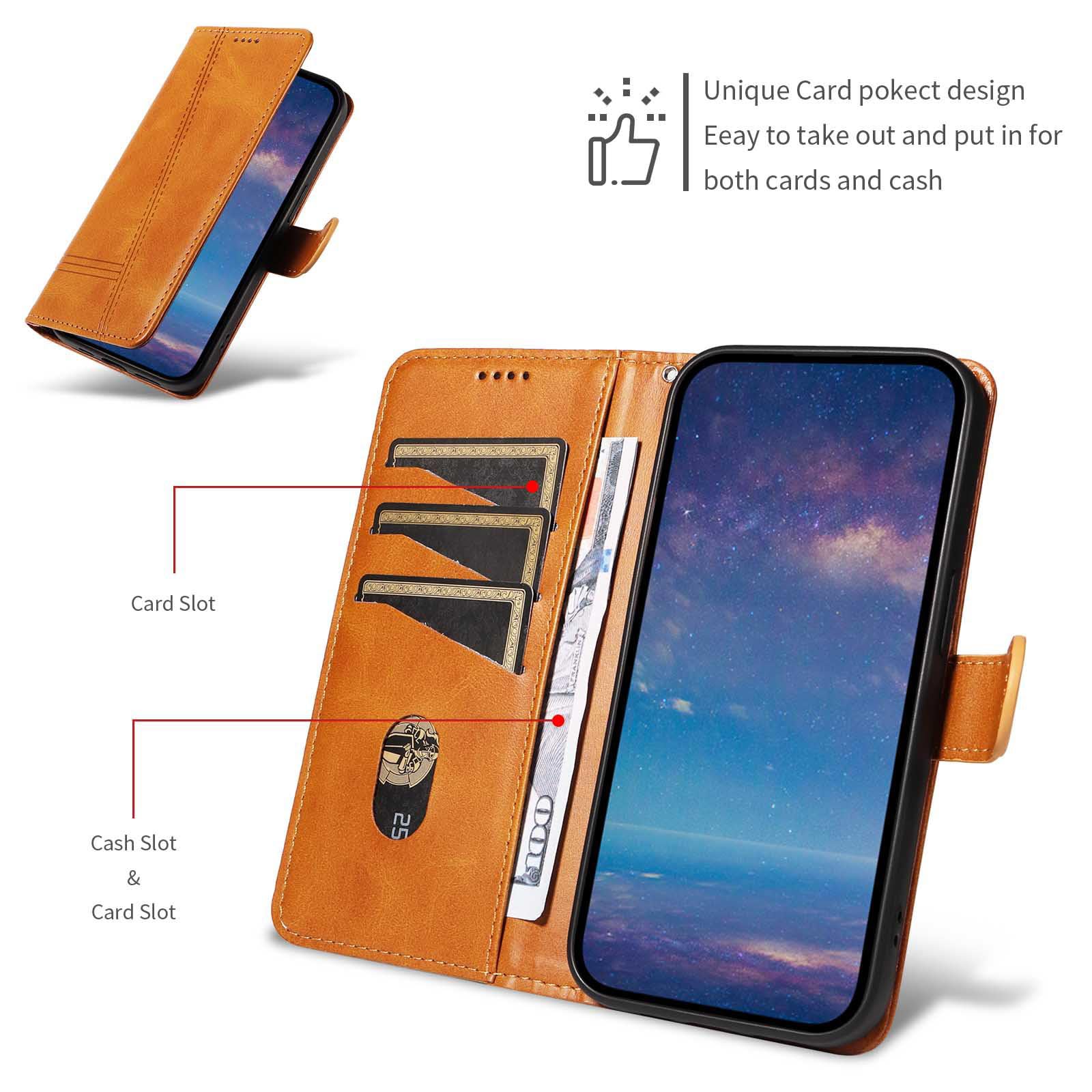 Etui z klapką do Samsung Galaxy S25 Ultra/S25 Plus/S25, skórzane etui portfelowe na telefon z stojakiem na karty, etui foliowe, odporne na wstrząsy, z tworzywa TPU wewnątrz, żółte, S25