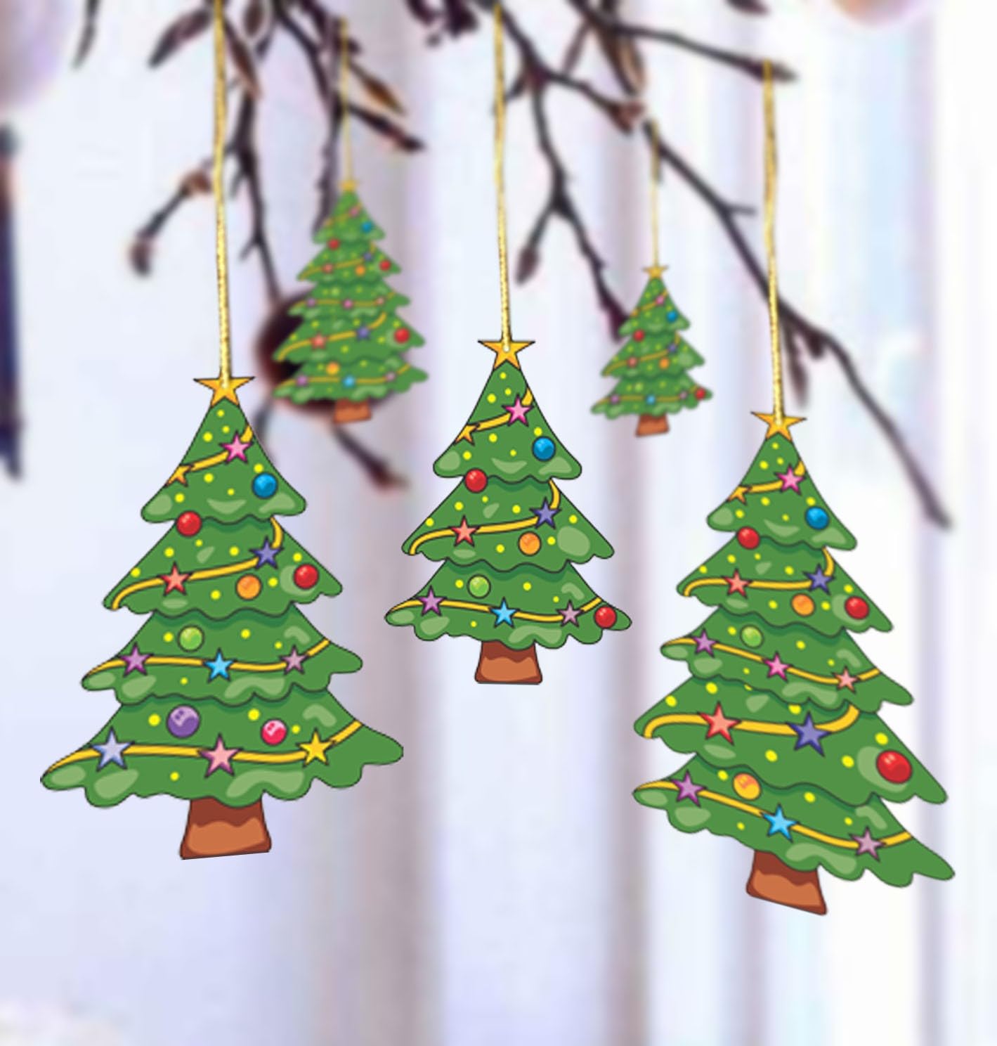 TOYXE Christmas Tree Paper Hanging Decoration Pack Of 10 Pcs, Multicolor