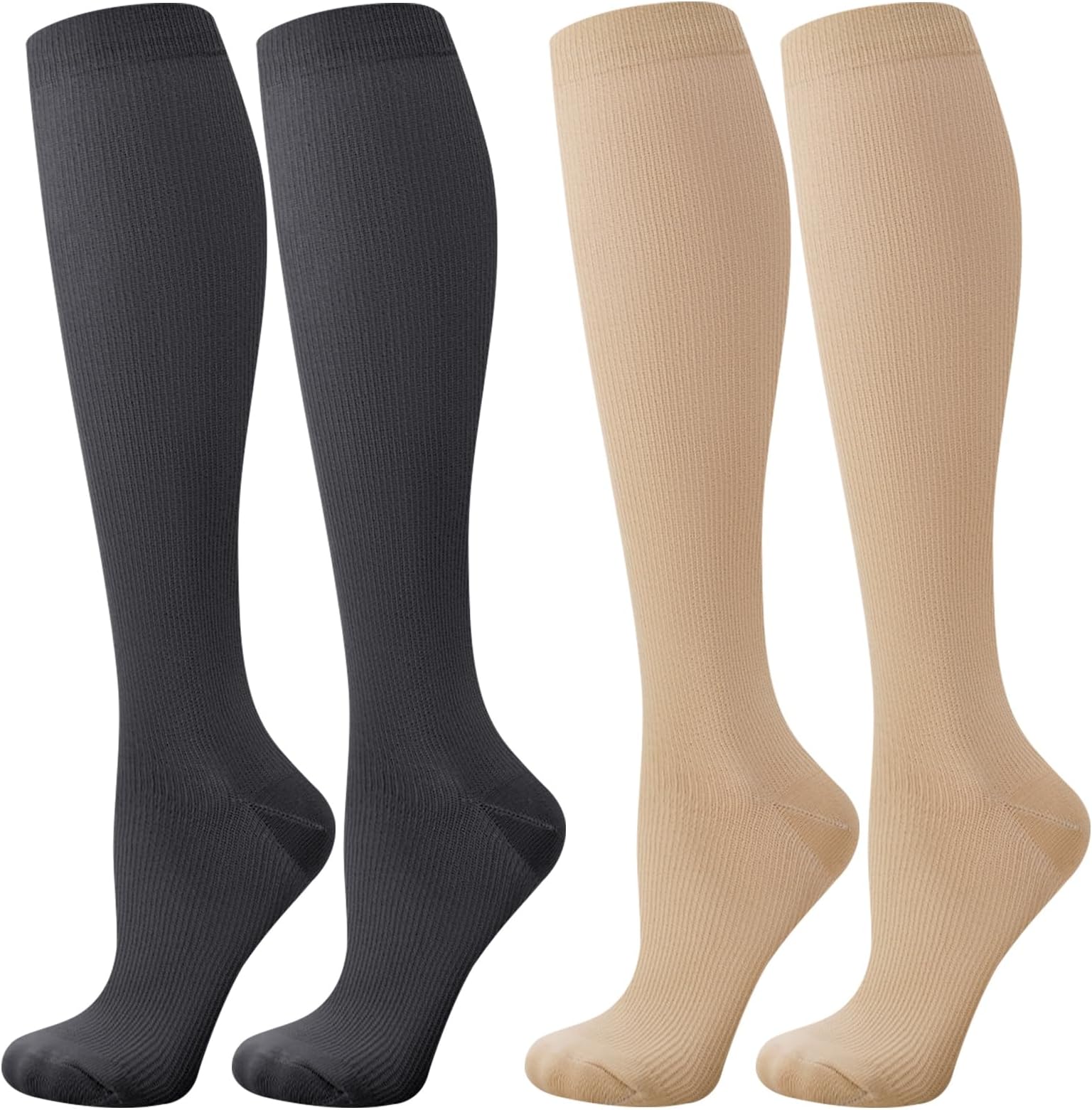 Zuimei2 Pairs Compression Socks for Women Men Flight Socks 20-30 mmHg Knee High Socks Blood Circulation Socks for Flying Nursing Pregnancy Sports Travel