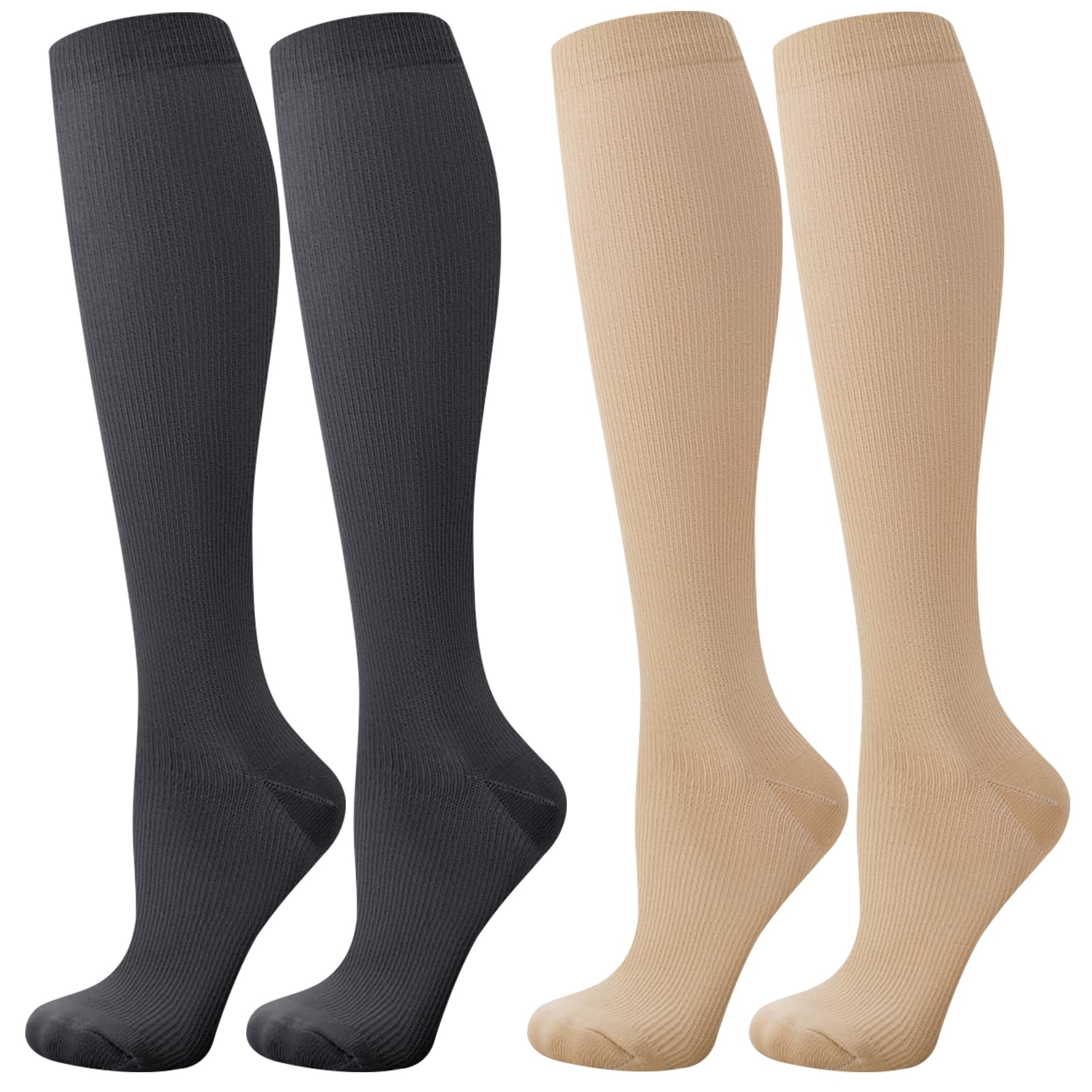 Zuimei2 Pairs Compression Socks for Women Men Flight Socks 20-30 mmHg Knee High Socks Blood Circulation Socks for Flying Nursing Pregnancy Sports Travel