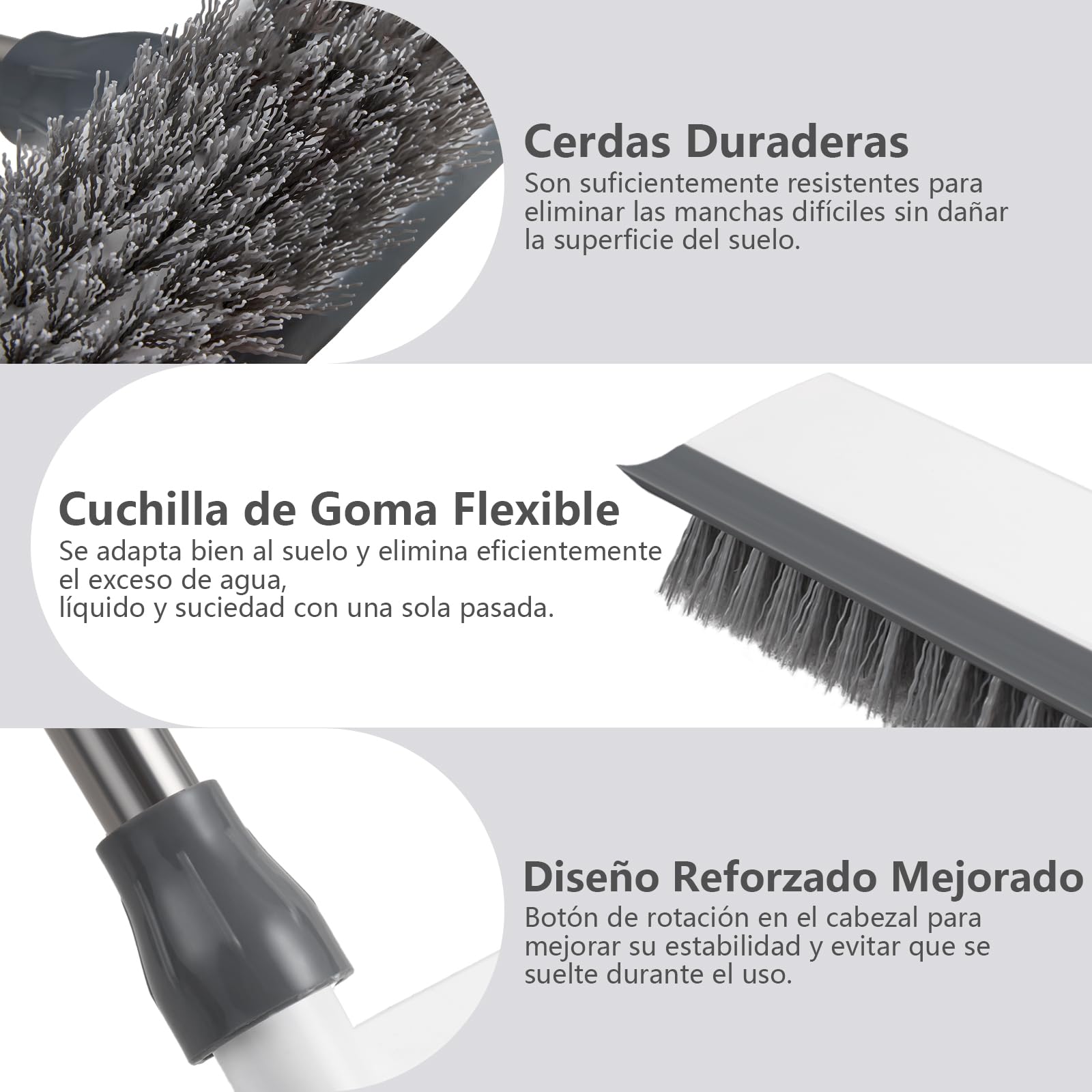 Mitclear Cepillo de Limpieza de Suelo con Mango Largo(128cm), 2-en-1 Escobilla de Cerdas Rígidas con Escobilla de Goma para Limpiar Azulejos, Pavimento in Legno, Cocina, Baño, Terraza, Patio, Garaje