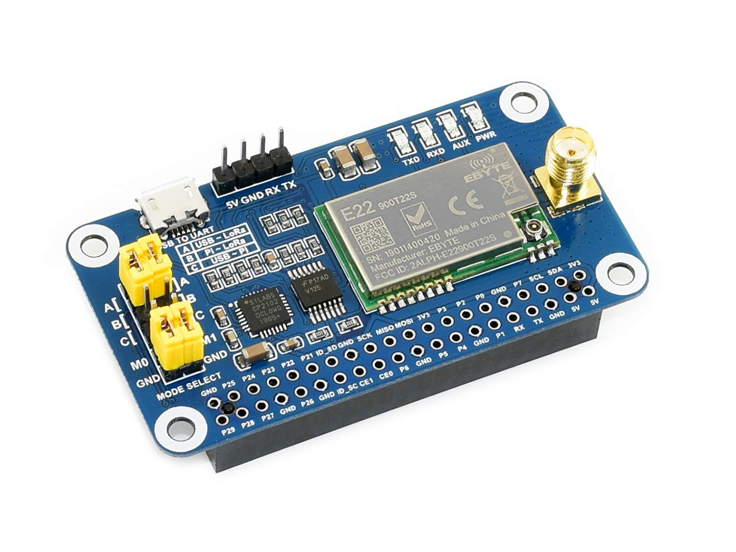 Waveshare SX1262 LoRa HAT for Raspberry Pi Spread Spectrum Modulation 868MHz Frequency Band Auto Multi-Level Repeating Supports Wireless Parameter Configuration and Fixed-Point Transmission
