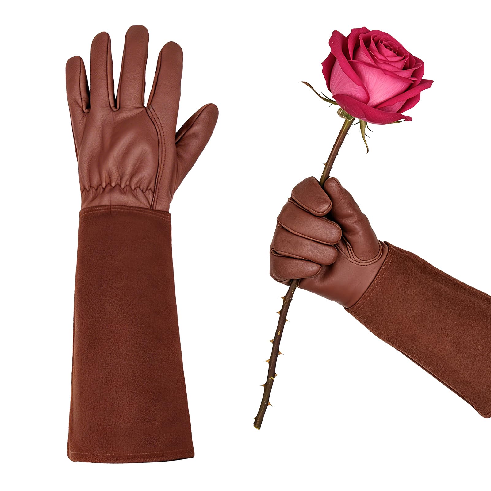 HODUP Thorn Proof Gardening Gloves for Men and Women, Long Cowhide Leather Rose Pruning Gloves with Forearm Protection, Puncture Resistant Gauntlets for Cacti, Blackberries & Yard Work