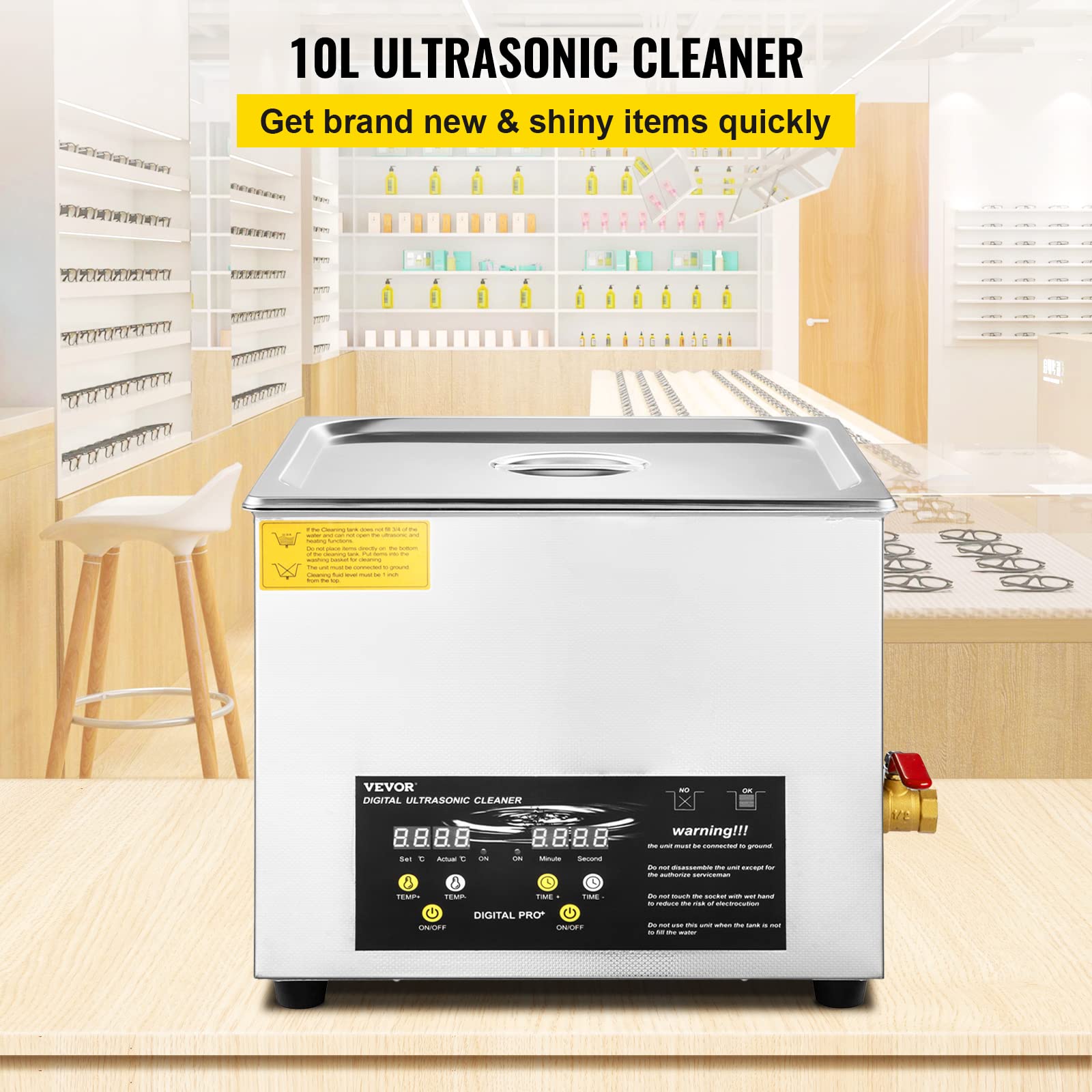 VEVOR Nettoyeur à Ultrasons Numérique 10 L, Chauffage 400 W, Ultrasons 240 W, Bac Ultrasons avec Chauffage et Minuterie, Appareil de Nettoyage Ultrasonique en Inox, pour Bijoux Lunettes Montres