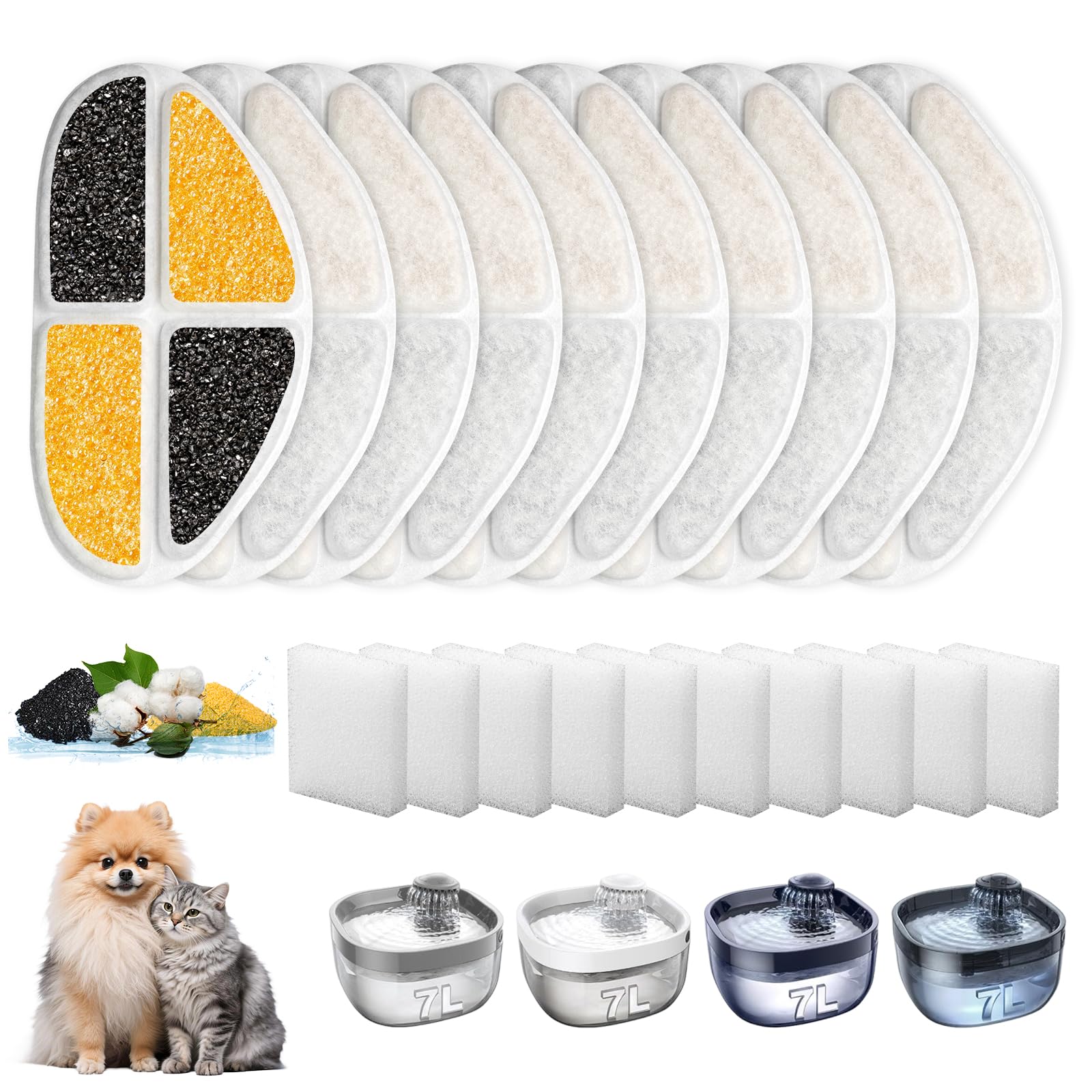 Trinkbrunnen Filter Kompatibel mit FN-W05, 10 Stück Cat Fountain Filter & Pumpenschwämme für Hunde- und Katzenbrunnen, 7L/1.8 Gallone, Aktivkohlefilter, Haustierbrunnenfilter Ersatzset
