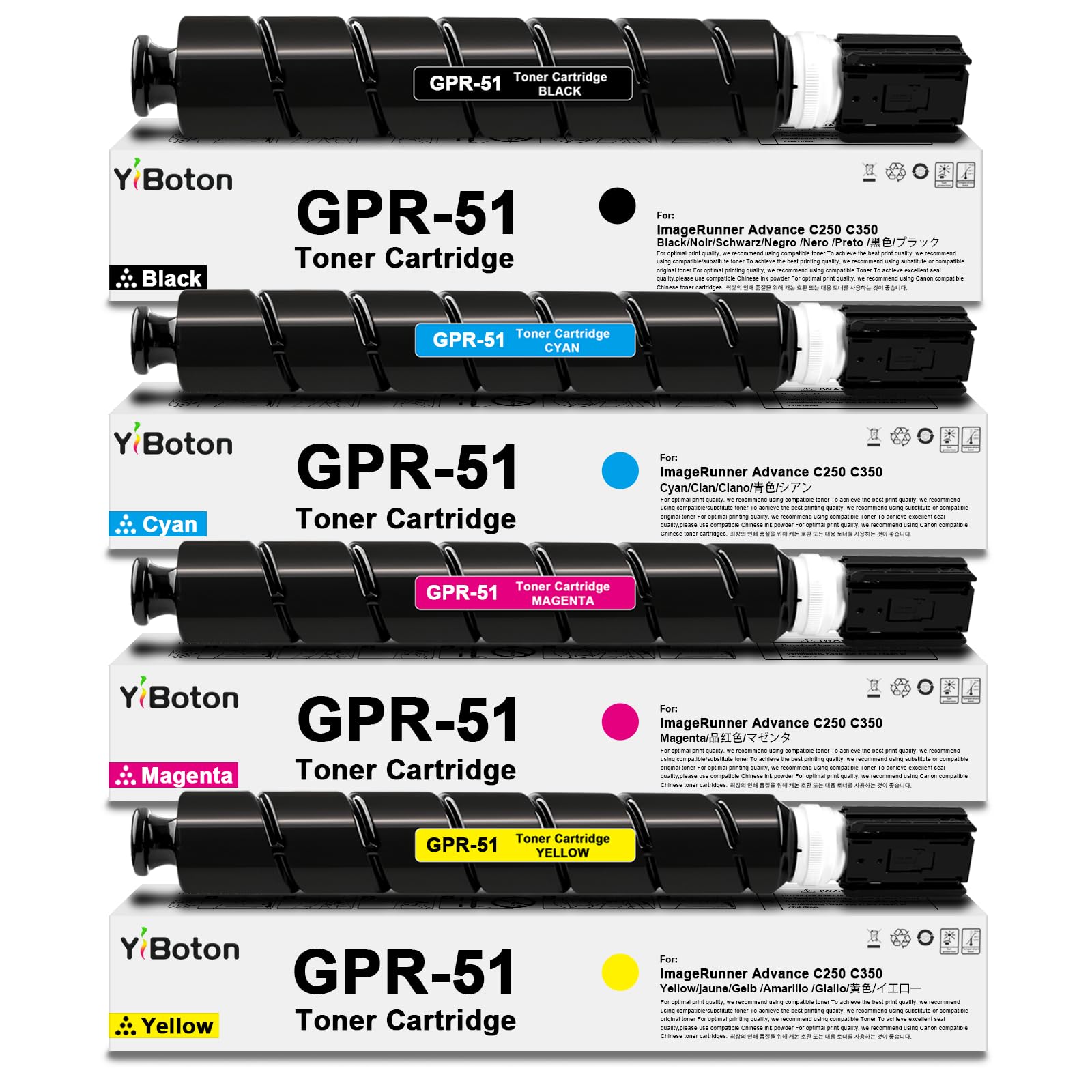 High Yield GPR51 GPR-51 Toner Cartridge Compatible for ImageRunner Advance iR-ADV C250iF C255iF C350iF C350P C355iF Printer, Medium, YBT-GPR51-BCMY