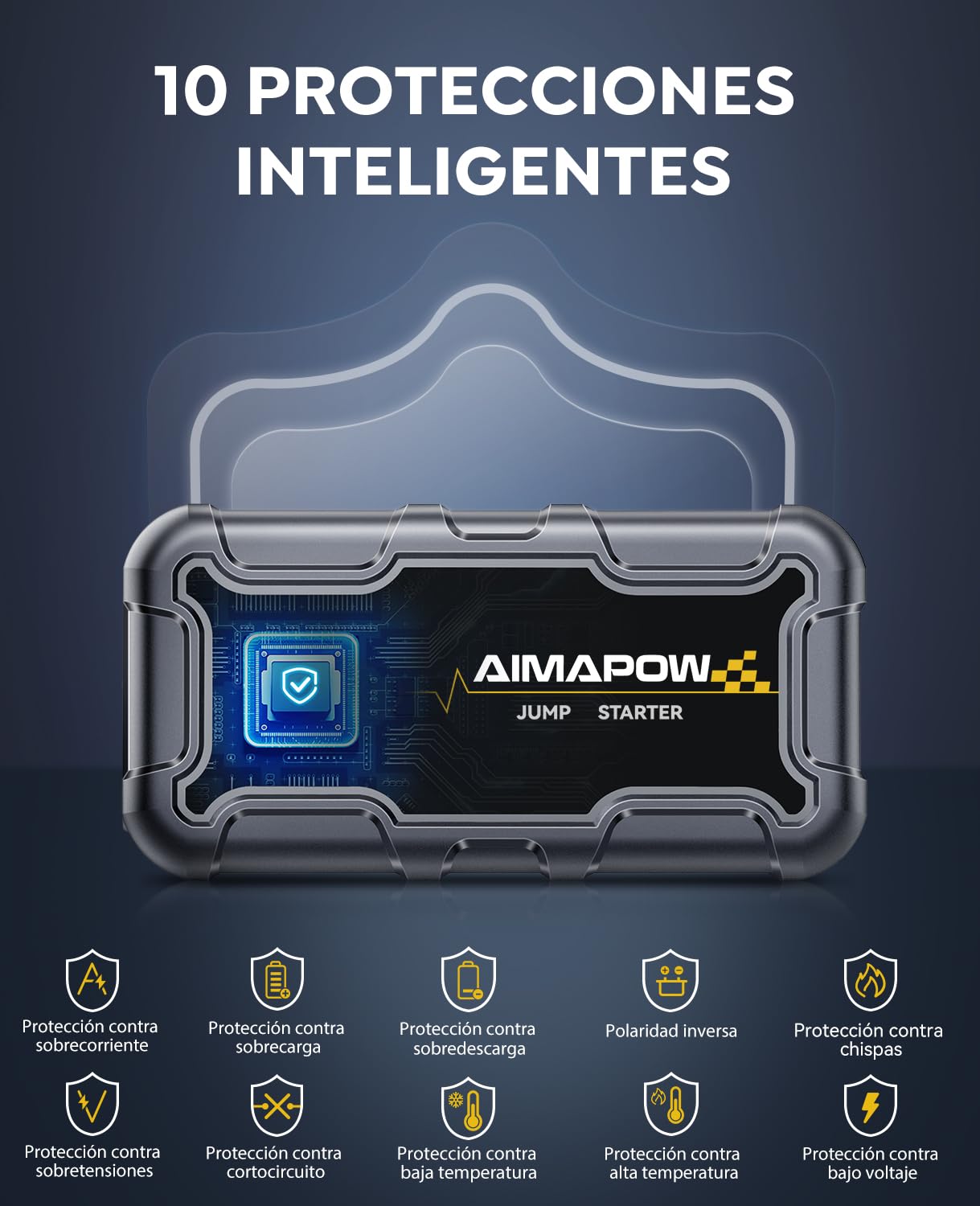 Arrancador de Baterias de Coche, Arrancador de Coches Portatil 6000A, 12V Jump Starter (hasta Todo Gas o Diésel de 10,0L), Clips de Seguridad Inteligentes, LED de 400 Lúmenes, Caja Portátil
