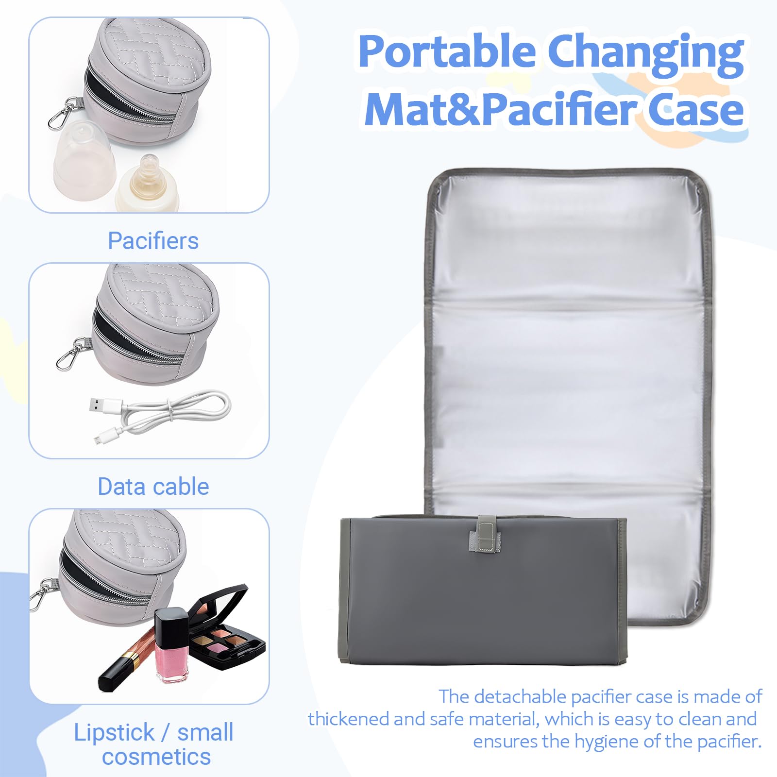 Baby Changing Bag Large Waterproof Nappy Bags for Pram with Portable Nappy Changing Mat Bottles Pacifier Bag An Adjustable Strap for Mom and Dad Walk Travel Shopping(Grey) - Image 3