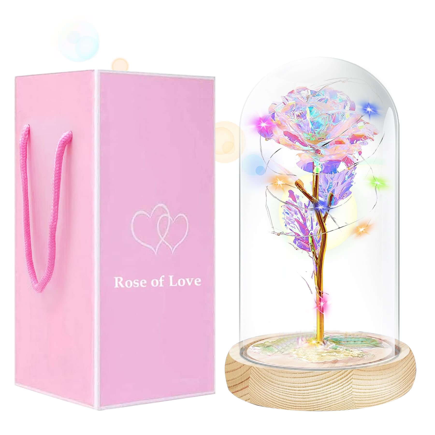 Rosa eterna sotto campana, kit di luci LED incantate rosa cupola in vetro la bella e la bestia rosa in seta per festa della mamma, San Valentino, compleanno, matrimonio, simbolo dell'amore (fiore