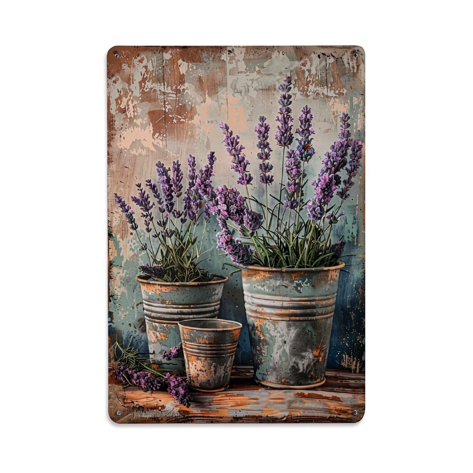 Lavender Pots Rustic Background Art Retro Metal Tin Sign, Vintage Decor Art Poster for Bar, Home, Man Cave, Kitchen, Laundry Room Gift 8x12Inch