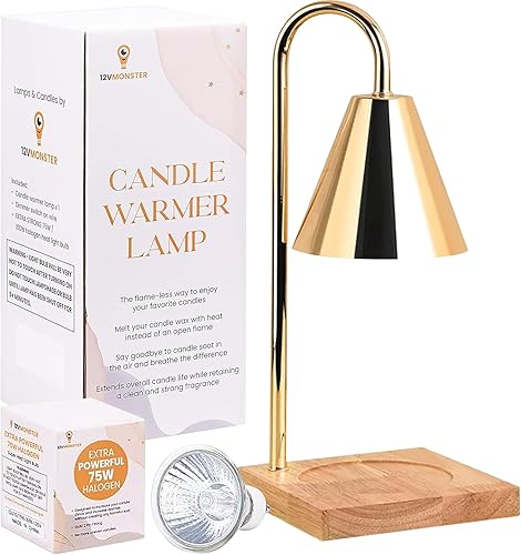 Miniatura 2 de Lámpara de escritorio calentadora de velas con salida extra de 75 W x 2  Lámpara de vela elegante dorada y madera con interruptor de atenuación