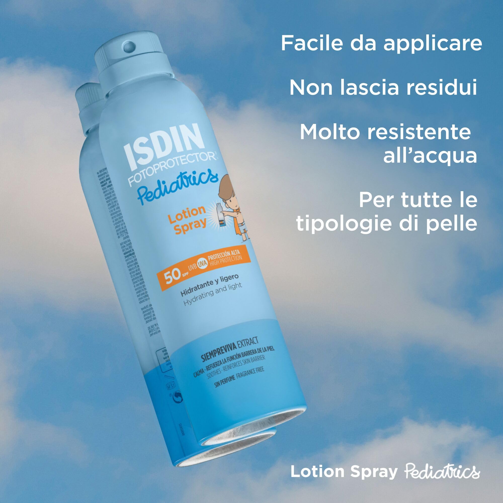 ISDIN Pedriatics Lotion Spray SPF 50 (250 ml) | Protezione Solare Corpo Spray per Bambini | Idratante e Leggera | Senza Profumo
