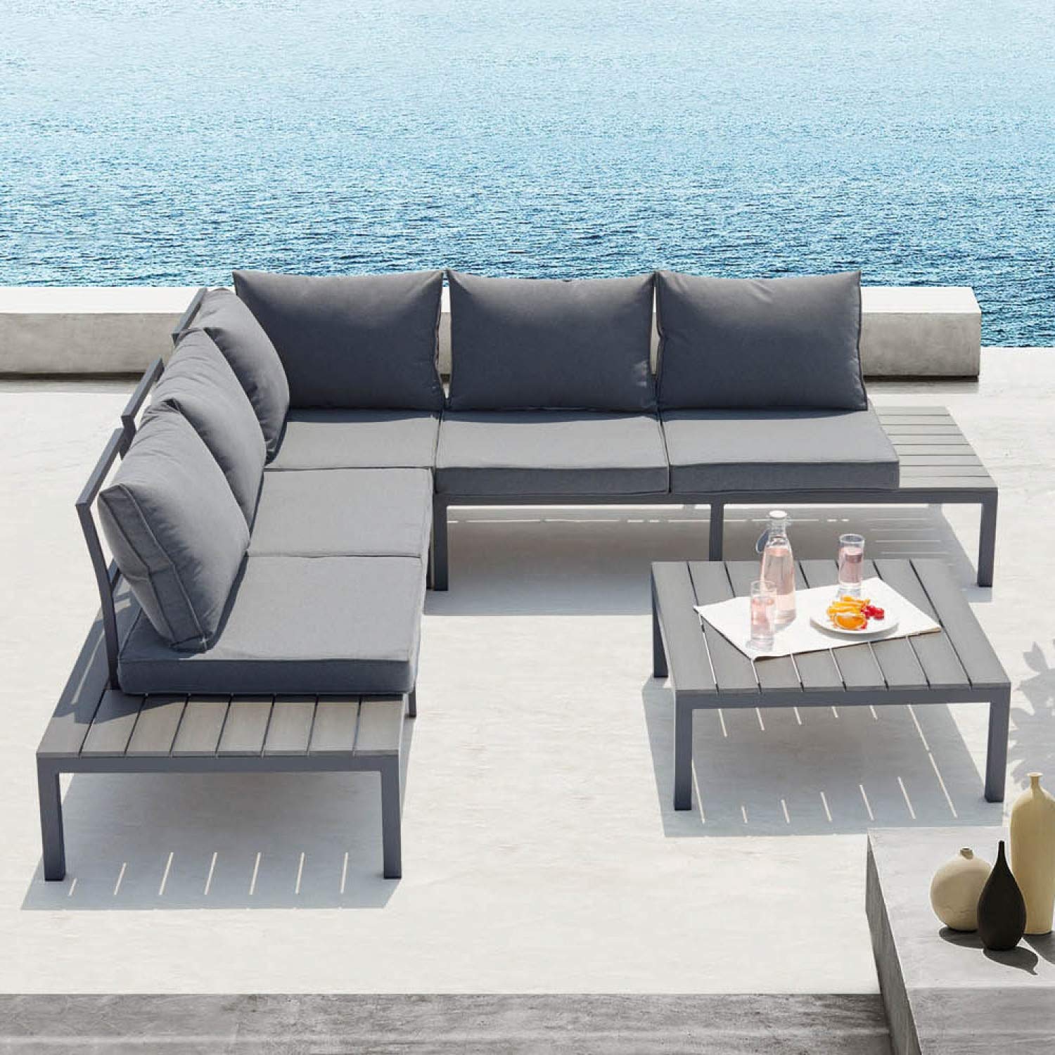 CONCEPT USINE Salon de Jardin Alu FIRA Gris Foncé 5 Places Waterproof