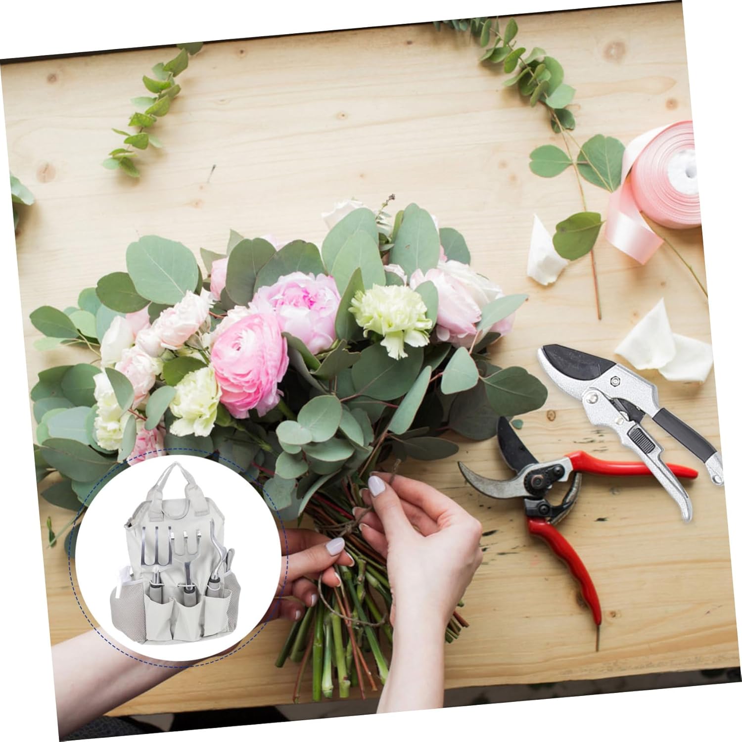 Aluminum Alloy Garden Tool with Shovel Rake Watering Can and Portable Storage Bag Lightweight Gardening Supplies for Flower Gardeners and Outdoor Plant Care