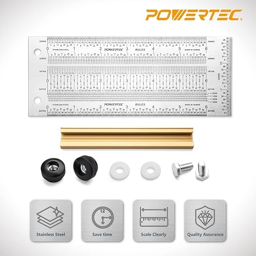 Miniatura 2 de POWERTEC 80024 Regla de marcado de precisión de 6 pulgadas, regla cuadrada en T de acero inoxidable para carpintería, herramienta de marcado,