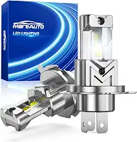 Marsauto Lâmpadas LED M1C H4/9003, 40000LM 6500K Branco Frio, Dupla Função de Feixe Alto Baixo, Refrigeração Passiva Sem Ventilador, Tamanho Mini Plug and Play 1:1, IP68 Impermeável, Pacote com 2