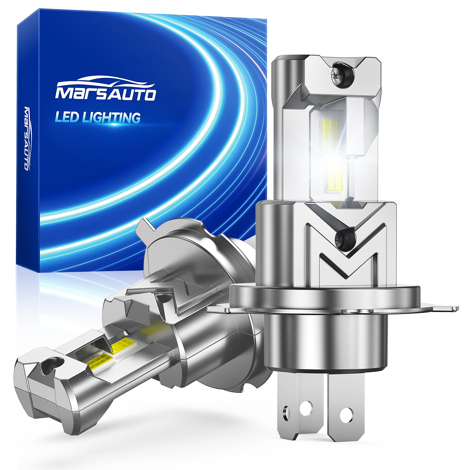 Marsauto H4/9003 LED Bulbs, 40000LM 6500K Cool White, Dual Function, Fanless Passive Cooling, 1:1 Mini Size Plug and Play, IP68 Waterproof, Pack of 2