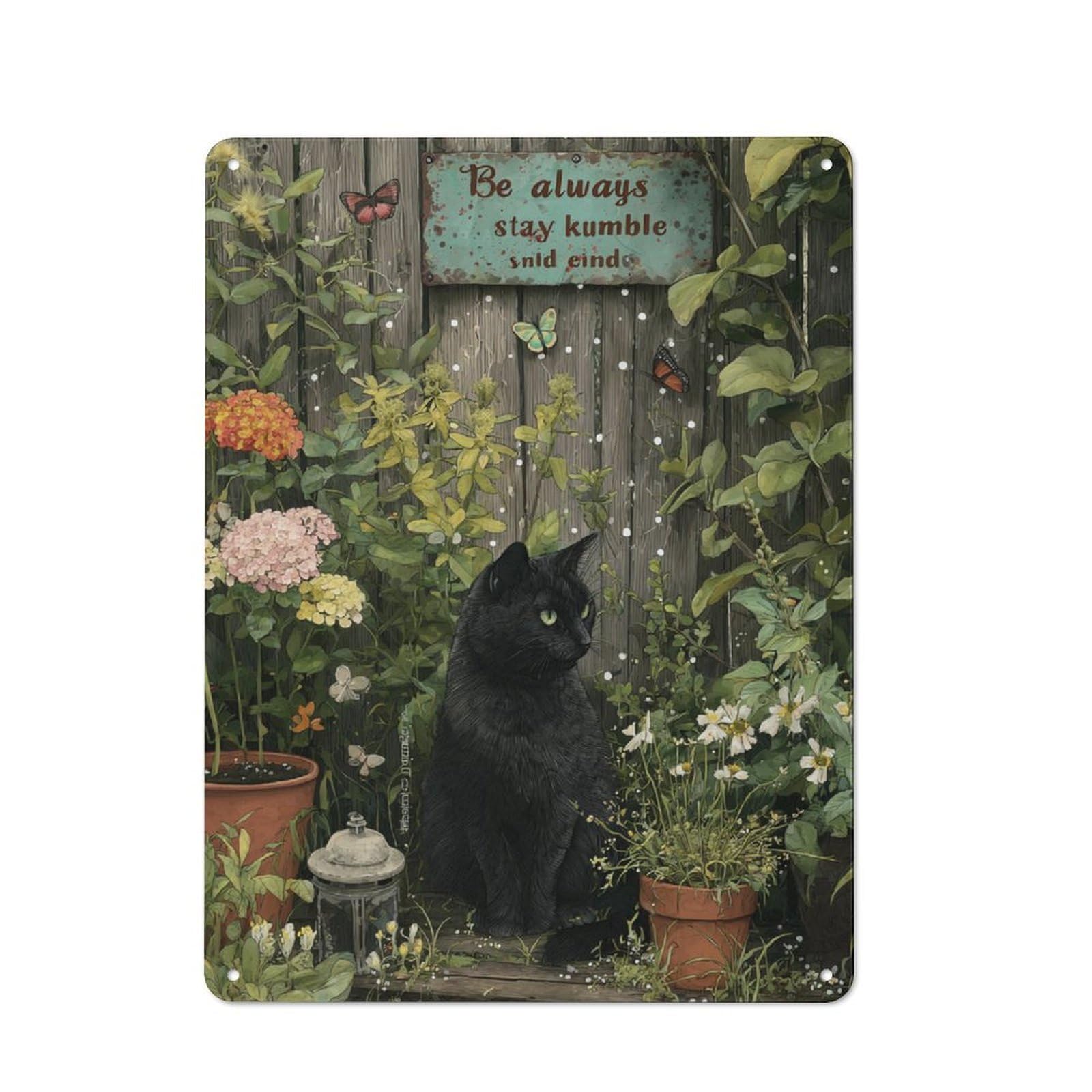 Junmoney Whiskered Serenity In Bloom Retro Tin Wall Plaque 40X30cm For Man Cave Or Games Room, A Decorative Christmas Gift For Man Cave Decor Fans