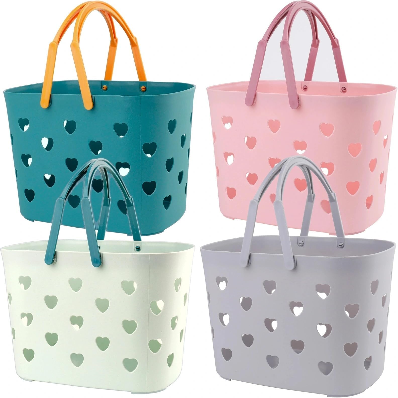 Peohud 4 Pack Portable Shower Caddy Basket with Handle, Plastic Storage Basket Bath Basket for Shower and Care Accessories, Caddy Organizer Bin for Bathroom, College Dorm, Pantry, Kitchen