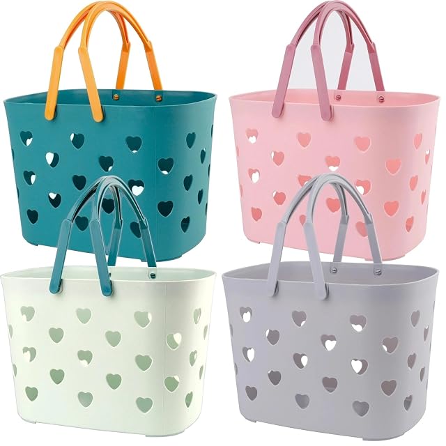 Peohud 4 Pack Portable Shower Caddy Basket Plastic Storage Basket with Handle Caddy Organizer Bin for Bathroom College
