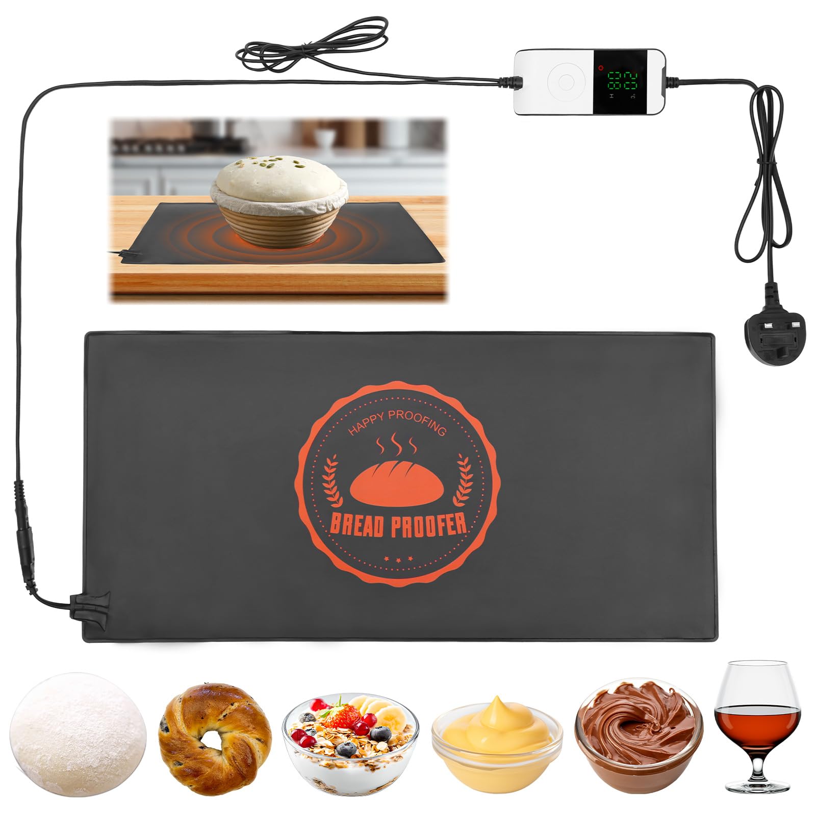 Foppla Bread Proofer Warming Mat,Dough Heating Pad,Sourdough Proofing Mat,Fermentation Heater,Adjustable Temperature Dough Warmer,Sourdough Rising Electric Pad,Silicone Baking Incubator,Home,Kitchen