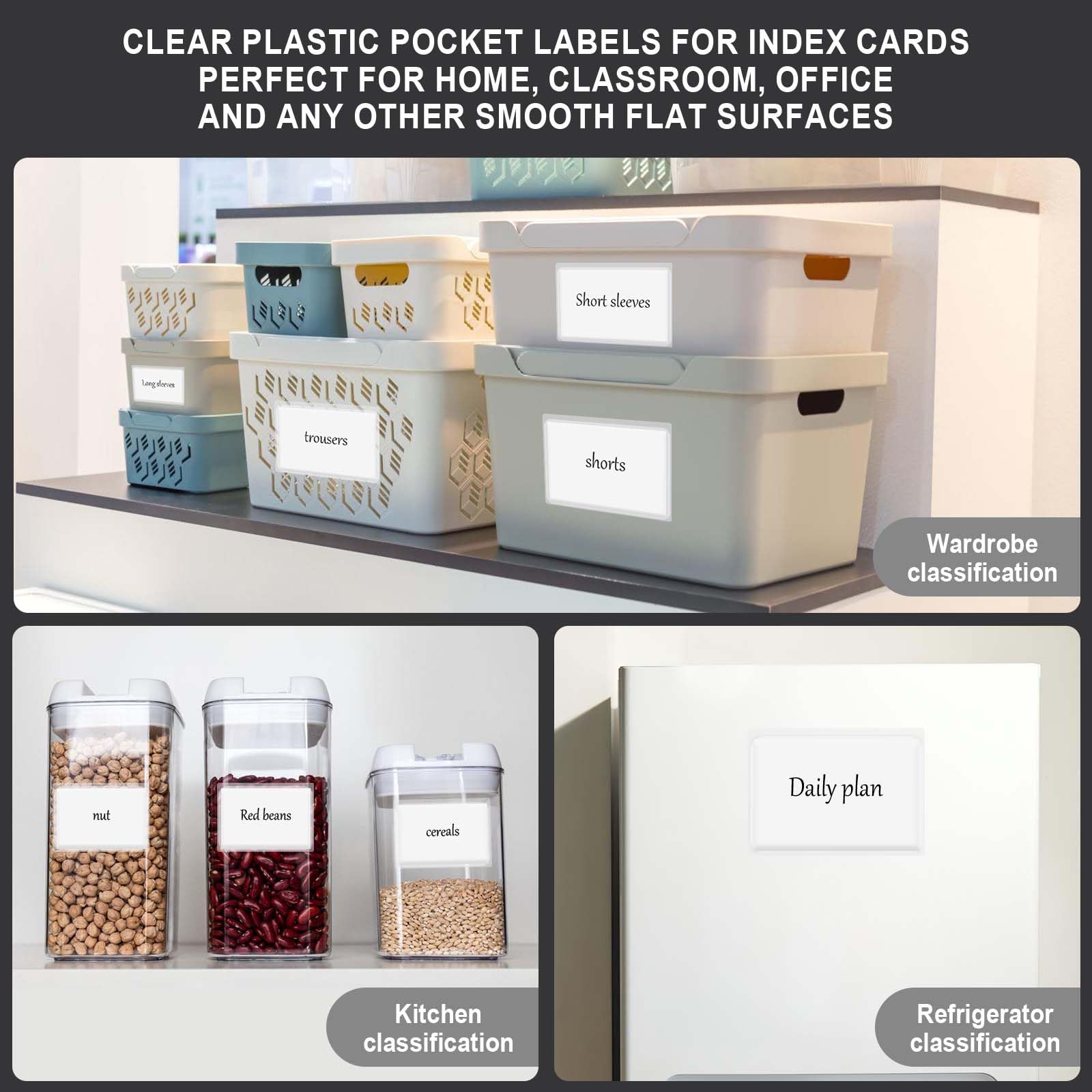 Wexpw 50 Pcs 3x4 Inch Adhesive Plastic Pockets With 50 White Insert Cards - Clear Label Holders