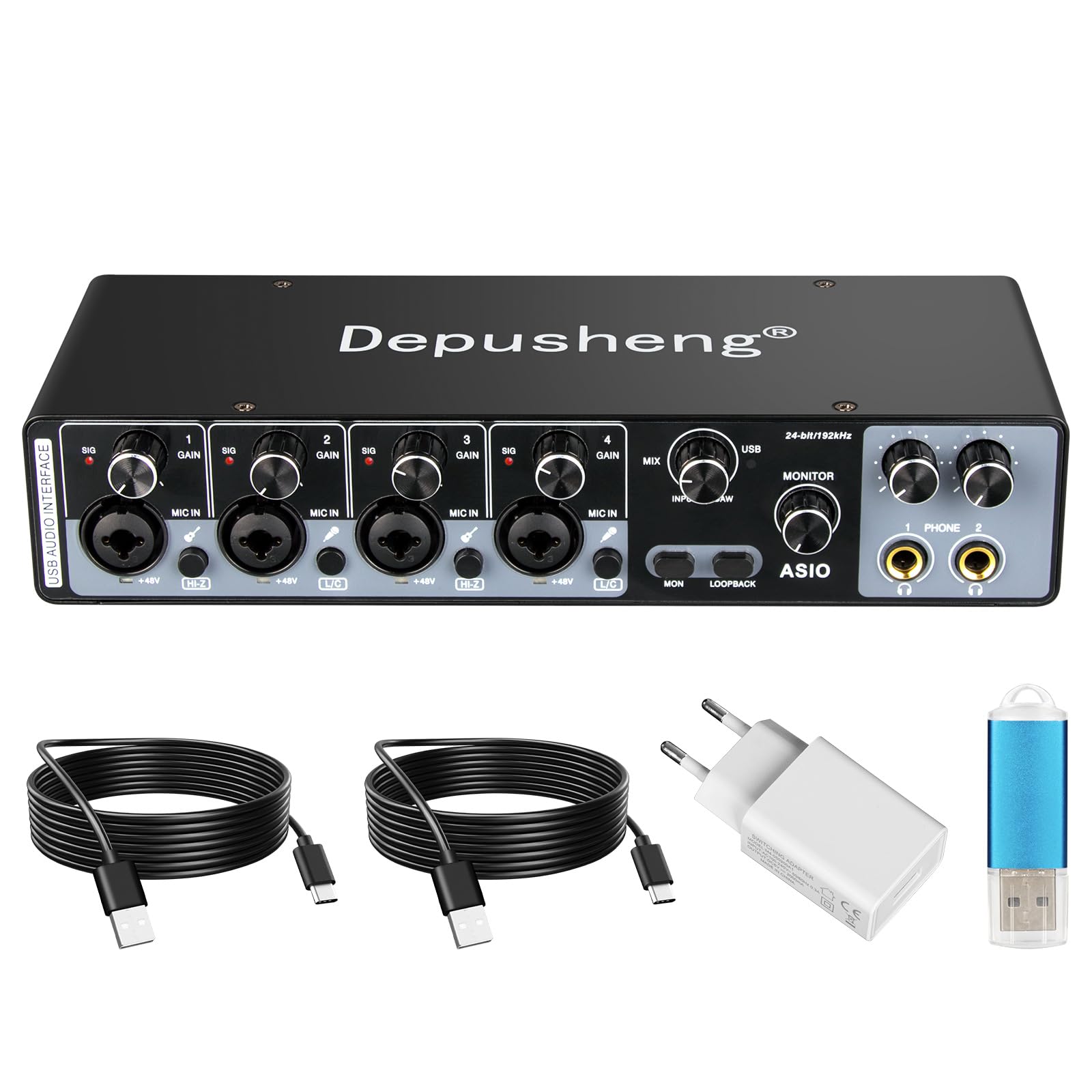 Depusheng USB Audio Interface with ASIO Drivers 4 Channel | Grabación de Audio