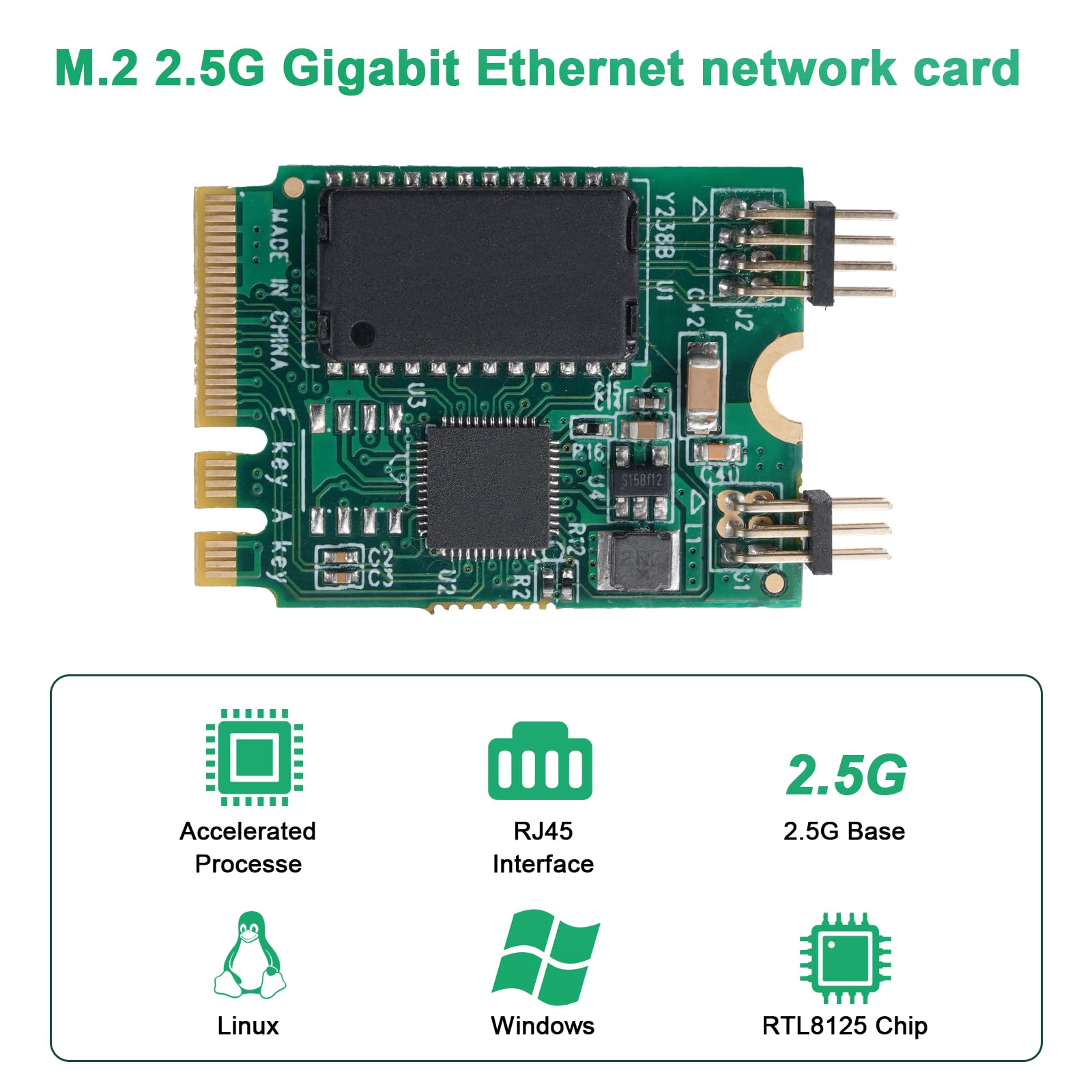 M.2 2,5 G Gigabit Ethernet, adattatore M.2 A+E Key 2.5 G Ethernet con chipset RTL8125B, Single Port Gigabit Server NIC Adattatore per Win/Linux
