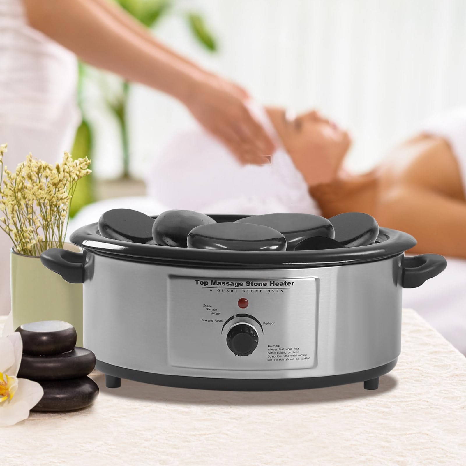 Hot Stone Set de masaje de piedra caliente 750 W 6 litros calentador con pantalla digital control de temperatura acero inoxidable