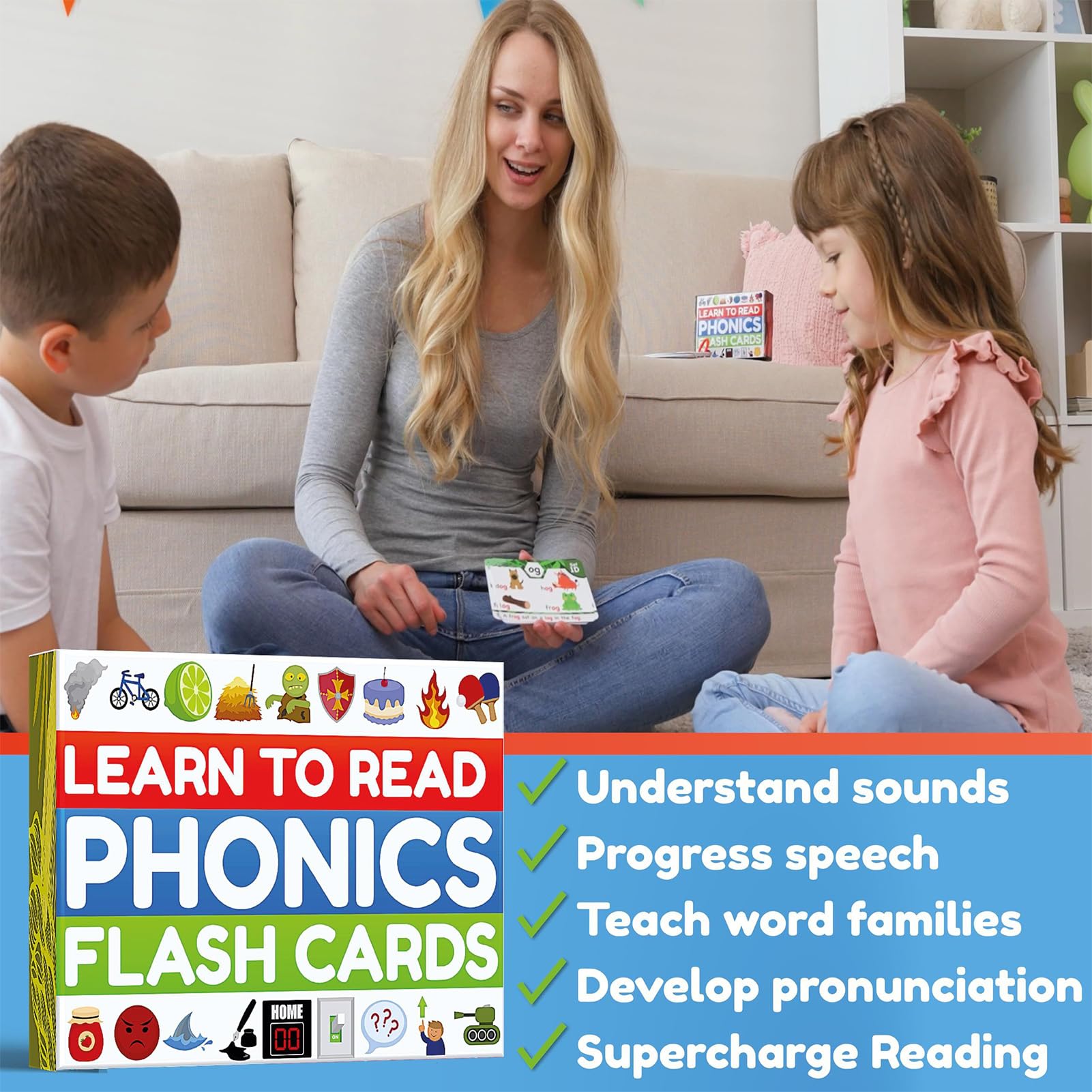 Phonics Set gioco di carte per l'apprendimento 'inglese | gioco e divertimento per bambini e adulti | Impara a leggere fonemi e parole | Connessioni consonanti CVC per consonanti a lunga vocale, 1