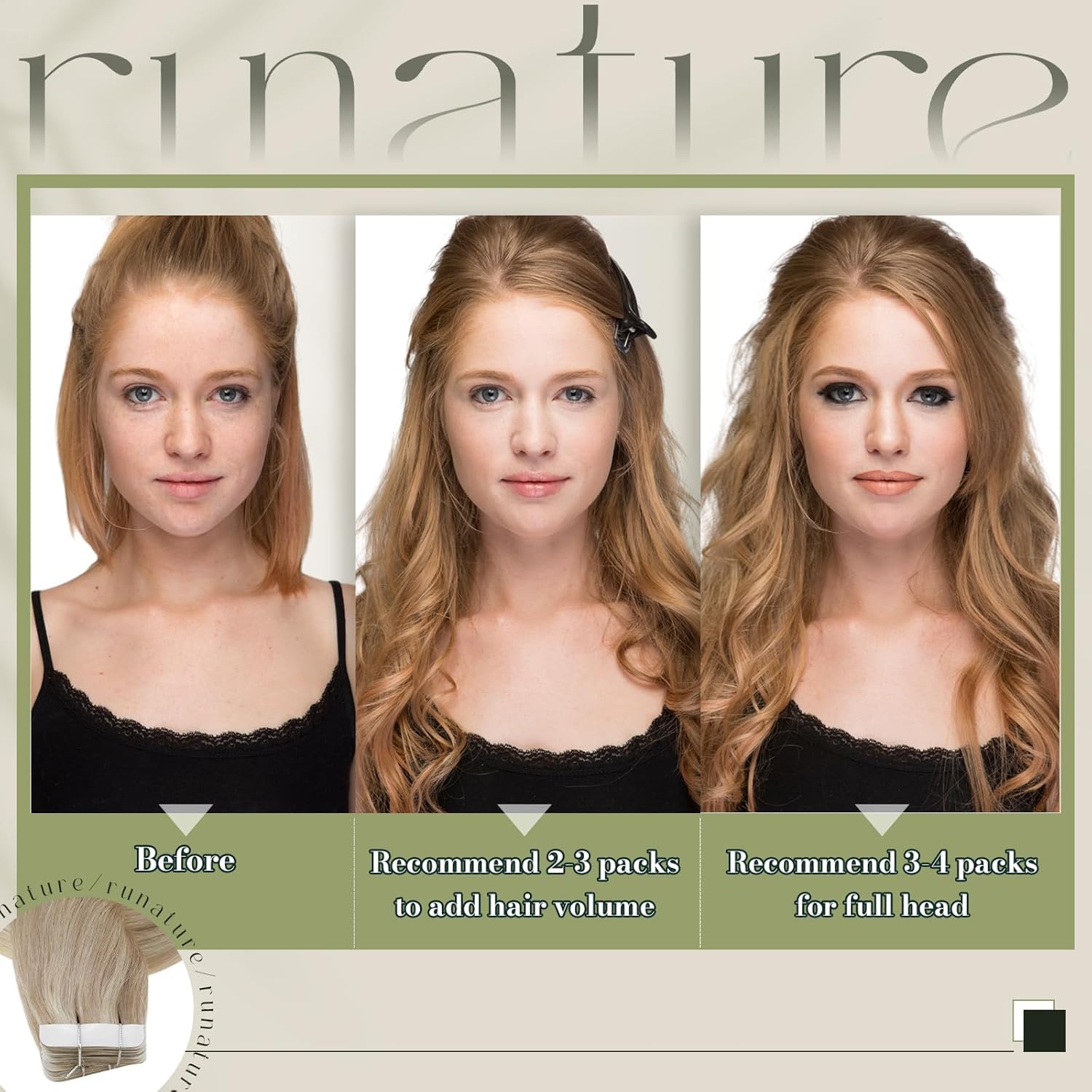 RUNATURE 20 Inch Tape in Hair Extensions Human Hair Blonde Tape Hair Extensions Real Human Hair Ash Blonde Highlight Blondes Invisible Tapes Hair 50g 20Pcs #p18/60 - Image 2