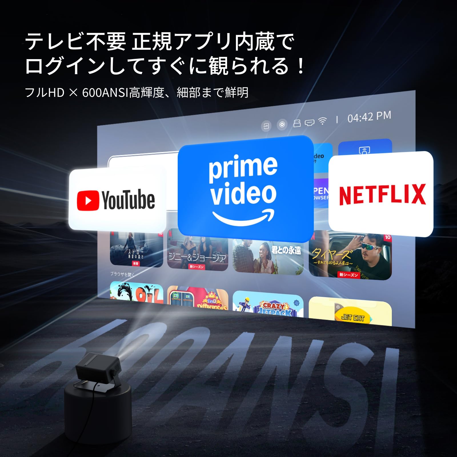 Amazon.co.jp: プロジェクター家庭用 小型 天井 静音【Netflix・Prime