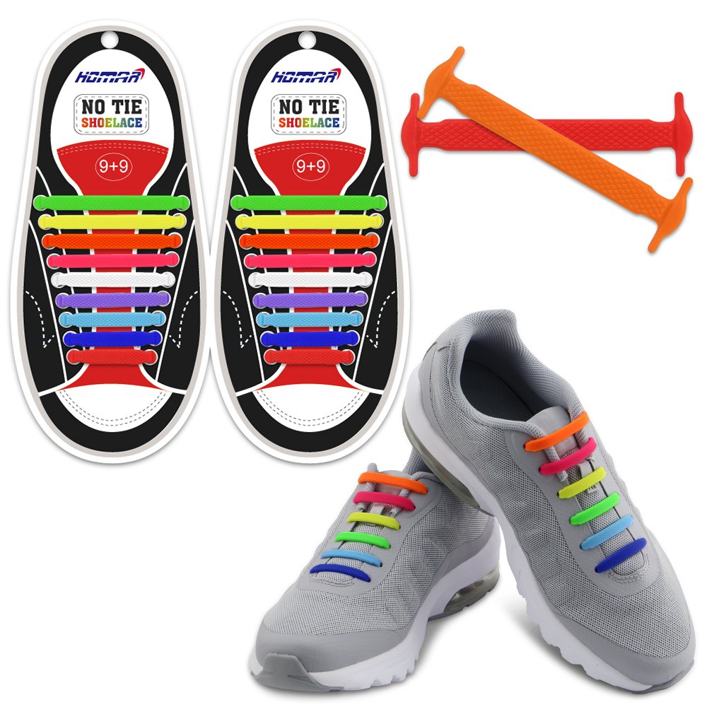 HOMARNo Tie Elastic Stretch Tieless Silicone Laces with Multicolor for Kids Adults Trainers Sneakers Boots Board Shoes Casual Shoes No Tie Rubber Shoelaces