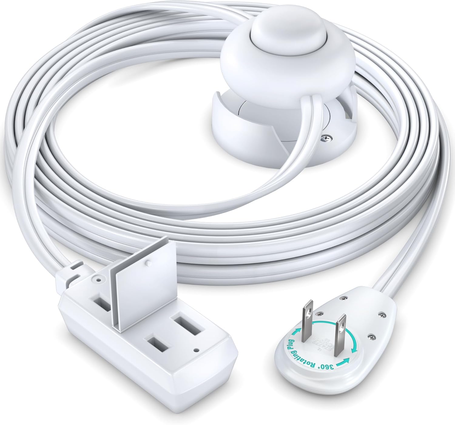 Maximm Extension Cord with On/Off Switch and Cradle, 2-Prong Flat Plug, 16 AWG, UL Certified, White – 8 Feet – Easy Foot-Controlled Power for Indoor Use