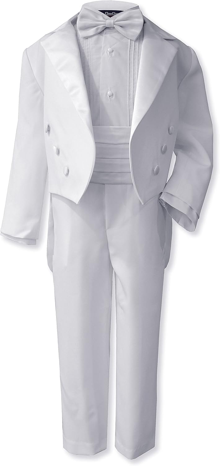 Gino Giovanni Ring Bearer Boys White Tuxedo Tail Set from Baby to Teen