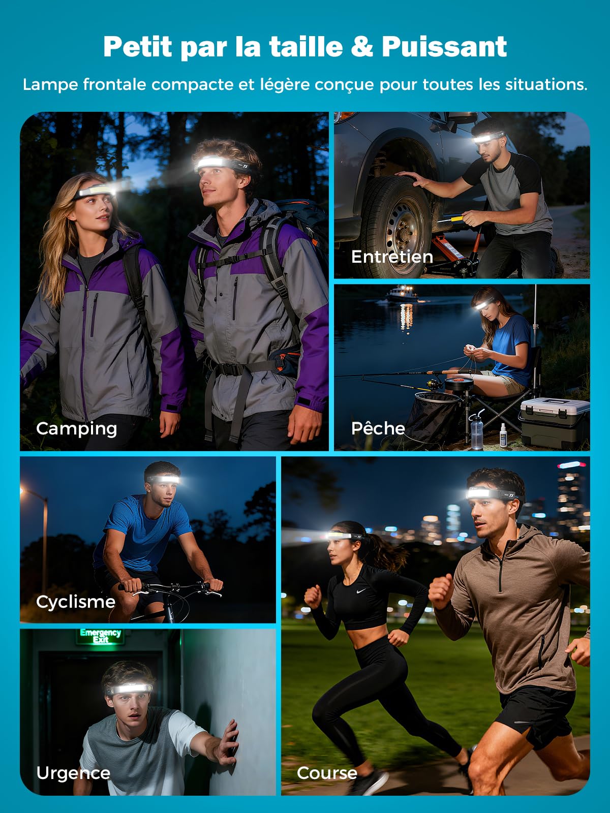 Smiling Shark Lampe Frontale, 2 Pièces Lampes Frontales LED Rechargeable Ultra Puissante avec 4 Faisceau Large & Spot Réglable Détecteur de Mouvement 2400 mAh 5 Modes pour Randonnée Pêche Camping