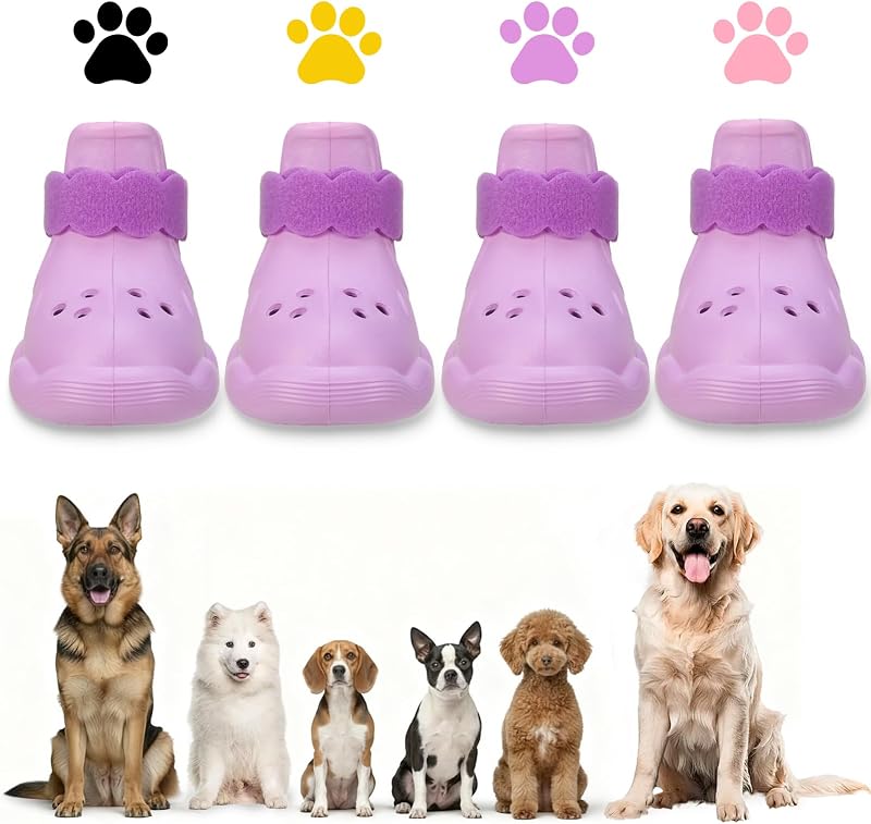 Botas para Cães Impermeáveis e Antiderrapantes com Tiras Ajustáveis QXAPA Roxa, Purple-L