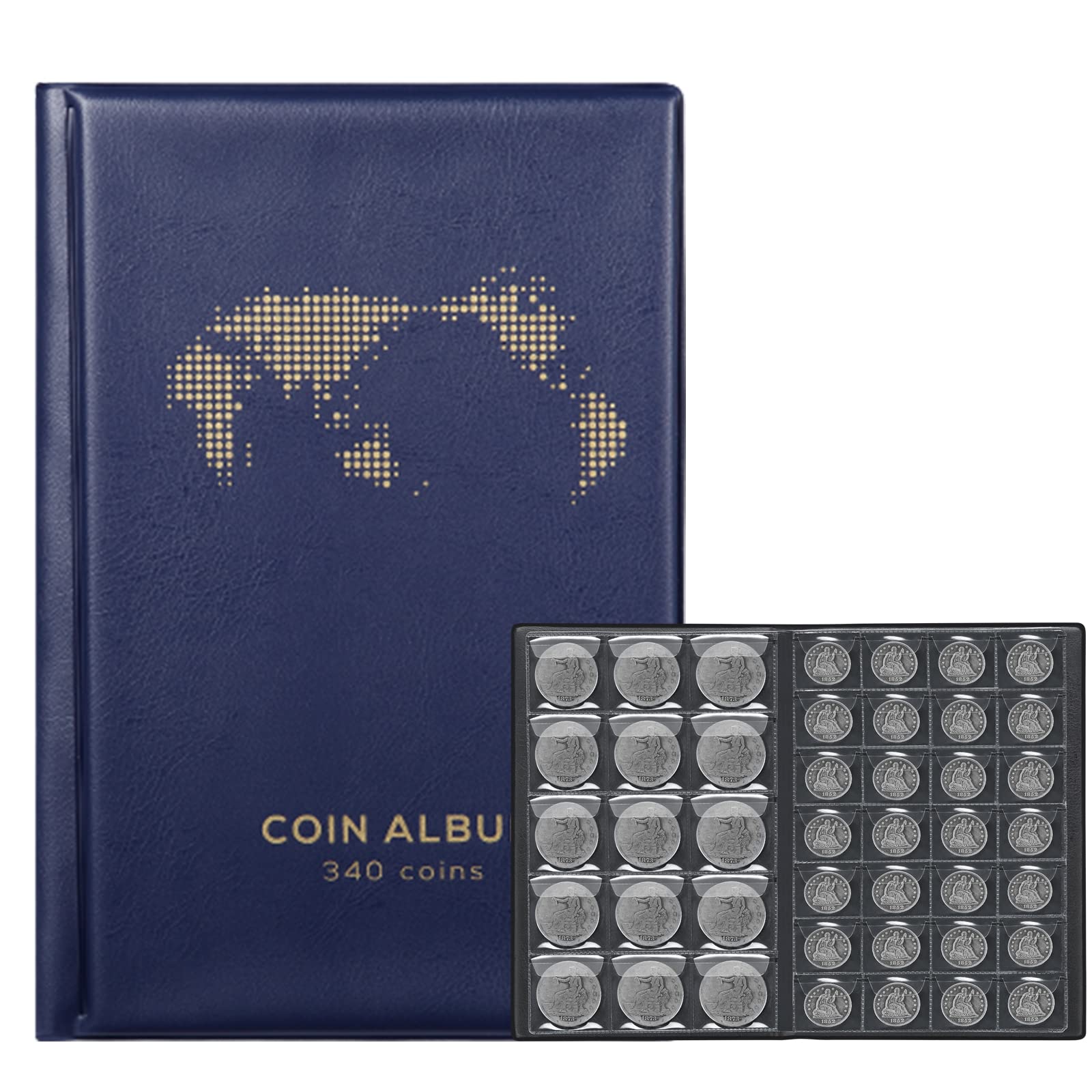 Coin Album for Collectors,340 Pockets Coin Collection Book Holder Display Storage Case,Collecting Sleeves Organizer Supplies for Coins,Pennies,