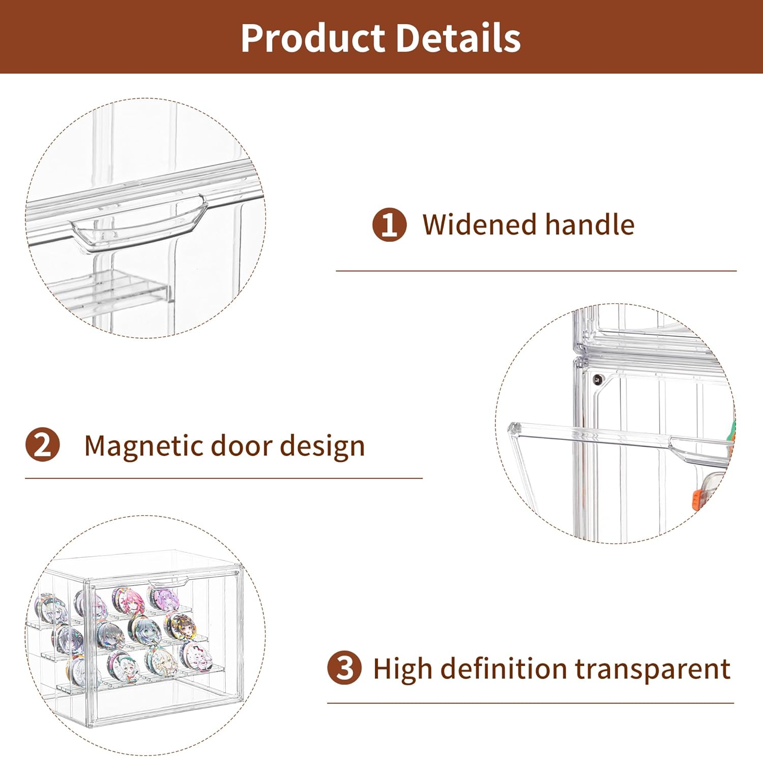Clear Acrylic Display Case Upgrade 4 Tier Figure Display Cases with 3 Movable Dividers, Stackable Display Box Showcase with Magnetic Door for Collectibles (Large-1pack)