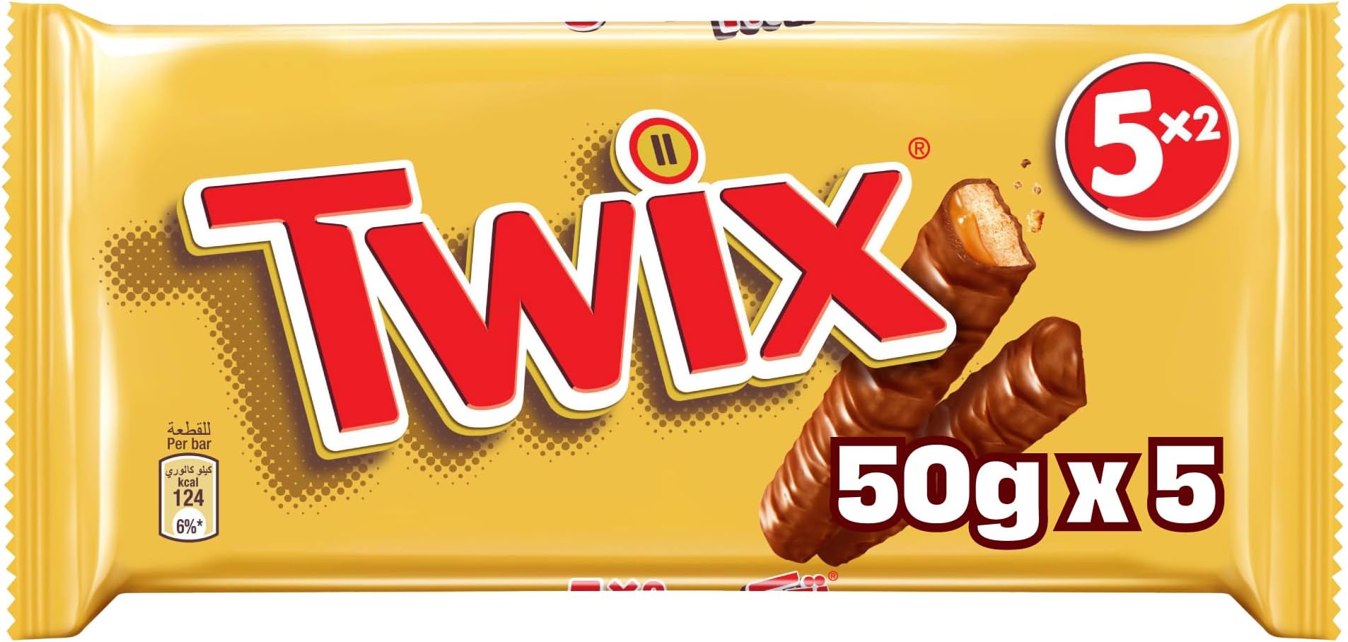 Original Chocolate Bar, Pack of 5x50g, 2 Bars of Twix Chocolate, Crispy Biscuit Candy Bars Layered with Caramel and Milk Chocolate
