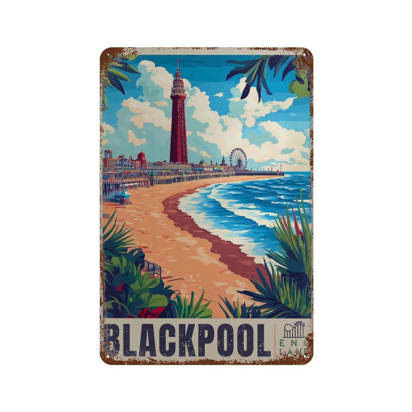 xiaoxiaoshen Blackpool Travel England Wall Decor Art Metal Tin Poster Modern Home Decor Art Home Bar Shop Decorations Vintage Sign 30x20cm