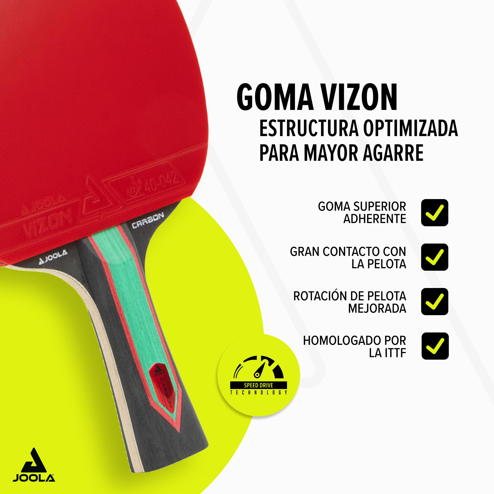 JOOLA Raqueta de tenis de mesa Red Carbon Control – Raqueta de tenis de mesa con revestimiento Vizon y caja magnética