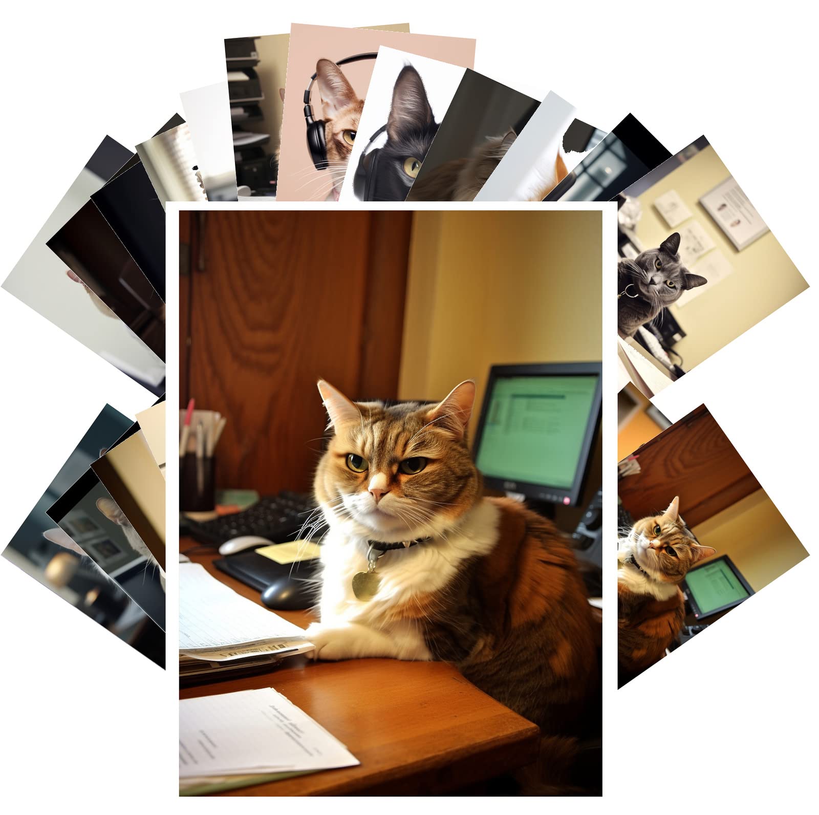 PIXILUVVintage Postcards (24 pcs 4"x6" each) Funny Inteligent Cats Working at the Office Vintage Postcards Retro Greeting Card Book Illustration Reprint